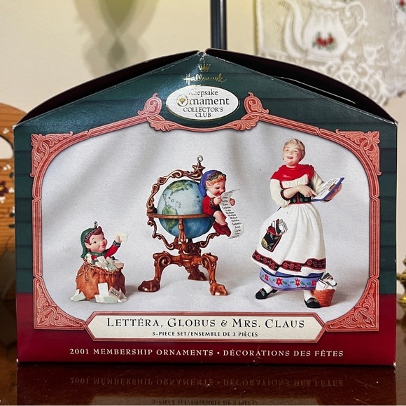 HALLMARK Keepsake Ornament Collector’s Club ‘Lettéra, Globus & Mrs. Claus’ Set - Picture 1 of 12